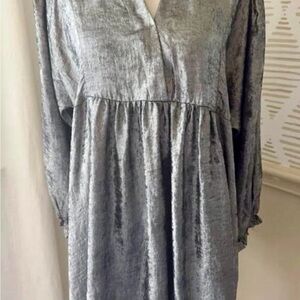 New With Tags V-Neck Babydoll Dress in Silver Gray